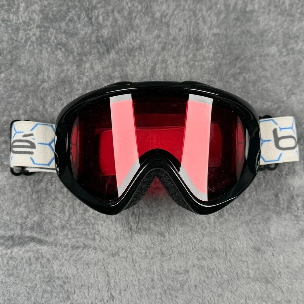 Bolle‎ Ski Snowboard Goggles Black Frame Red Lens Blue White Hexagon Strap